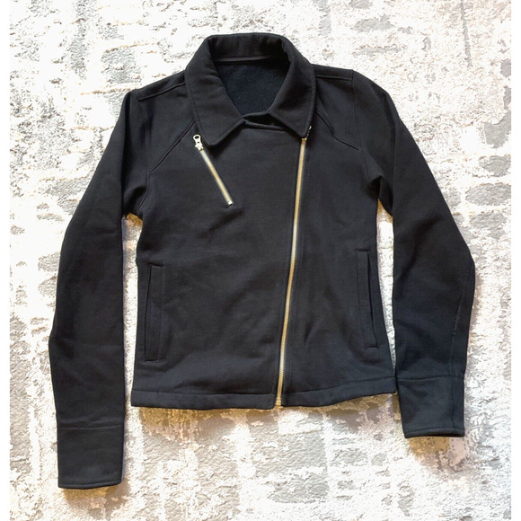 Lululemon Lab Shadow Jacket XS Cotton Fleece Moto Black Gold Zippers RARE W4G50S - Picture 6 of 8